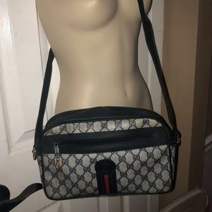 Vintage Gucci Signature Navy Crossbody Purse Bag